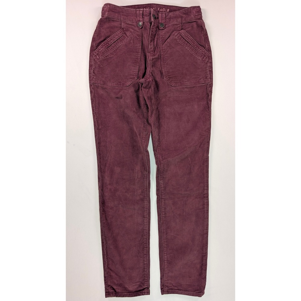 American Eagle Classic Skinny Corduroy Pants Burgundy Stretch Womens Size 2